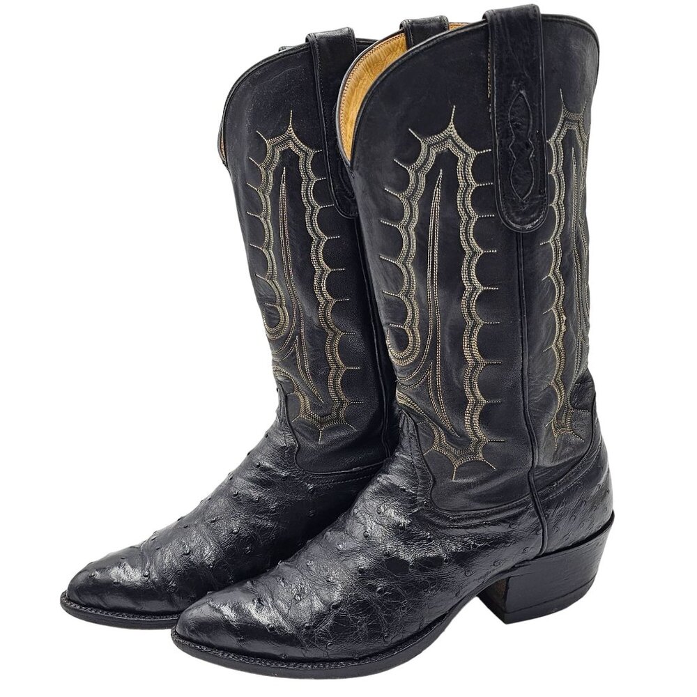 Vintage Honcho Boots Exotic Full Quill Ostrich Black Cowboy Western Mens 10D USA - Picture 14 of 16